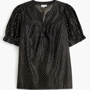 NWT - J. Crew Factory black metallic-dot puff-sleeve top (small)